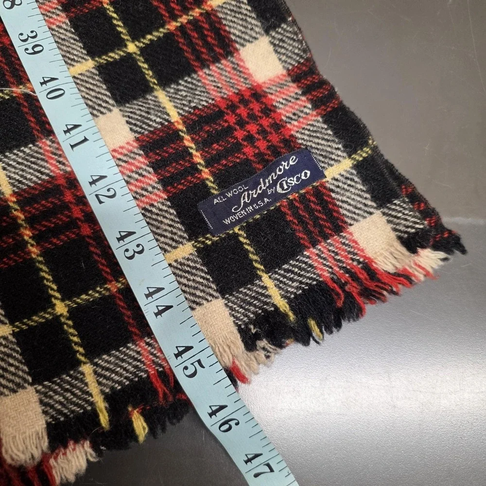 Ardmore By Isco Scarf Women One Size Black Plaid Wool Flannel Tasseled Winter